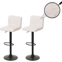 Mendler Lot de 2 tabourets de bar HWC-G87, tabouret de bar, réglable en hauteur pivotant, tissu Boucle (450g/m²) MVG crème-blanc