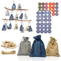 Dune Design Calendrier de l'Avent 24 sachets en lin 13 x 9 cm Gris Bleu Beige