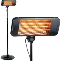 Alpina Chauffage infrarouge sur pied Chauffage de terrasse 2000W 3 niveaux de chauffage - Chauffage radiant protégé contre les projections d'eau IP24 avec lampe infrarouge