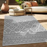 Paco Home Tapis d'extérieur en lin tissé moderne Boho Ethno résistant aux intempéries extérieur Taille 150 cm carré