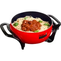 Bestron Poêle à frire, Poêle multifonctions XL avec couvercle en verre au design italien, antiadhésif, 1.500 W, rouge/noir