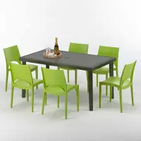 GRAND SOLEIL Table rectangulaire en poly rotin avec 6 chaises colorées 150x90 Marron Focus