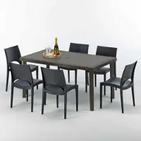 GRAND SOLEIL Table rectangulaire en poly rotin avec 6 chaises colorées 150x90 Marron Focus