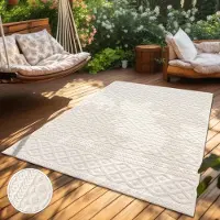 Paco Home Tapis d'extérieur résistant aux intempéries Balcon Salon Unicolore Boho Skandi Motif Crème Dimension 240x340 cm