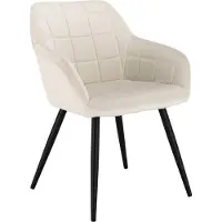 Happyment Chaise de salle à manger Servio - Velours crème - Pieds en métal noir - Hauteur d'assise 47cm - 1 pièce