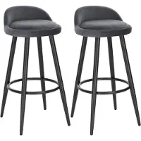 Happyment Tabouret de bar en velours Tokio - Gris - Tabouret de bar avec dossier - Ergonomique - Réglable en hauteur - Lot de 2 - Structure métallique