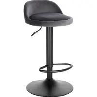 Happyment Tabouret de bar Benito Deluxe - Industriel - Gris - Tabouret de bar avec dossier - Réglable en hauteur - Velours - Structure métallique - 1 pièce