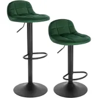 Happyment Luxe Tabouret de Bar Pluto - Industriel - Vert Foncé - Lot de 2 - Tabouret de Bar avec dossier - Réglable en hauteur - Velours - Structure métallique