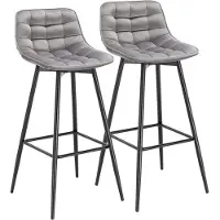 Happyment Barkruk Merdi Industrial - Gris clair - Lot de 2 tabourets de bar - Chaise de bar avec dossier - Chaise de cuisine - Velours