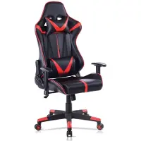 Happyment Chaise de jeu Derby - Similicuir - Avec dossier et accoudoirs - Réglable en hauteur - Ergonomique - Rouge/Noir