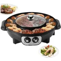 Happyment BBQ coréen & Hotpot - Gril électrique avec couvercle - Set 2 en 1 gril & hotpot - Température réglable - 1200W - Noir