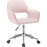 Happyment Chaise de bureau Zita - Avec accoudoirs - Avec roulettes - Chaise de bureau ergonomique pour adultes - Rose - Réglable en hauteur - Velours