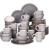 Happyment Majestic Velentino Service de table - 48 pièces - 12 personnes - Gris - Céramique - Service de table avec assiettes à dîner, creuses et à déjeuner
