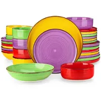 Happyment Chromatica Azzuro Services de table - 32 pièces - 8 personnes - Coloré - Assiettes plates - Assiettes creuses - Assiettes petit déjeuner - Servies - Ustensiles de cuisine