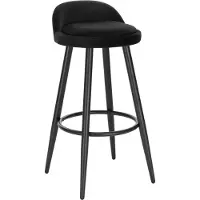 OEM Tabouret de bar en velours Nerito – Noir – Tabouret de bar ergonomique – Petit dossier – Tabouret de cuisine et de bar – Réglable en hauteur – 1 pièce