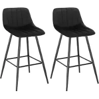 Happyment Tabouret de bar Merlito - Industriel - Noir - Lot de 2 - Tabouret de bar avec dossier - Chaise de cuisine et de bar - Velours