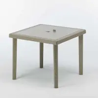 GRAND SOLEIL Boheme Table de bar de jardin carrée en poly rotin 90x90 - Beige