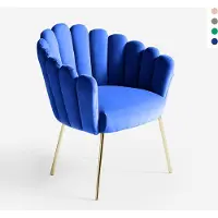 AHD Amazing Home Design Fauteuil en velours au design moderne pieds dorés Calicis - Bleu