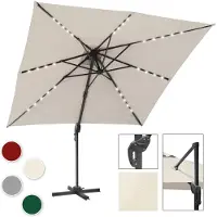 Izrielar Parasol crème avec éclairage LED – Élégant parasol de jardin Ø300 cm, protection UV et manivelle