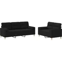 Syfax Ensemble de canapés 2 pcs avec coussins noir tissu