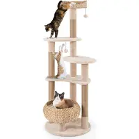B2X Arbre à chat avec perchoir et panier à quenouilles, arbre à chat à 6 niveaux, arbre à chat de 64 po