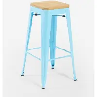AHD Amazing Home Design chaises haut bar cuisine métal haut h78cm bois steel up wood - bleu clair
