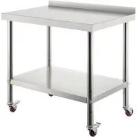 StarTech.com Table de travail en acier inoxydable - tablette réglable en hauteur - table de cuisine avec roulettes - 91,4 x 61 x 89 cm