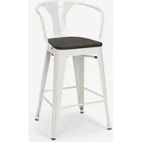 AHD Amazing Home Design Tabouret de bar en acier avec dossier en bois style industriel Steel Wood Back - Blanc