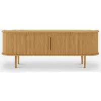 AHD Amazing Home Design Meuble TV vintage en bois avec portes coulissantes nervurées Fersit - Naturel