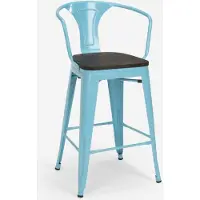 AHD Amazing Home Design Tabouret de bar en acier avec dossier en bois style industriel Steel Wood Back - Bleu clair