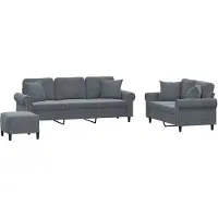 vidaXL Ensemble de canapés 3 pièces avec coussins gris foncé velours