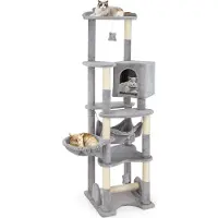 Northio Arbre à chat en bois de 176 cm avec grotte et panier et hamac et arbre à chat en sisal