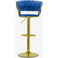AHD Amazing Home Design Tabouret réglable en métal doré et velours tissé Macaron - Bleu