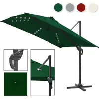 Izrielar Parasol vert avec éclairage LED – Ø300 cm Parasol de jardin avec manivelle, résistant aux UV et aux intempéries