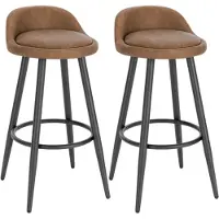 Happyment Tabouret de Bar en Cuir London - Set de 2 - Marron - Avec Dossier - Chaise de Bar Ergonomique - Cuisine - Hauteur d'assise 69?cm