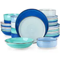 Happyment Valentis Ensemble de plats à four - 16 pièces - 6 personnes - Bleu - Services de table - Assiettes plates - Assiettes creuses - Assiettes à déjeuner - Servies - Ustensiles de cuisine