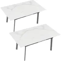 Happyment 8-10 personnes Table de salle à manger extensible Opulence - 180 cm - Table de cuisine - Structure métallique - Pierre frittée