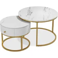Vicco Ensemble de tables basses Madrid Marbre blanc 70x70cm , petite table avec tiroir, Model 51682