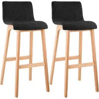 CLP , ensemble de 2 tabourets de bar Hover, revêtus de tissu rembourré, avec dossier et structure à quatre pieds, finition bois imitation nature | Couleur : gris foncé