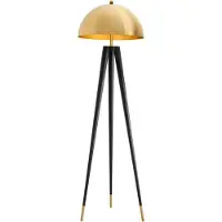 Casa Padrino Lampadaire de luxe or / noir Ø 50 x H. 165 cm - Lampadaire tripode avec abat-jour métallique rond