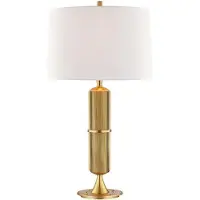 Casa Padrino Luxus Lampe de table laiton antique / blanc Ø 38 x H. 71 cm - Lampe de table avec abat-jour rond en lin