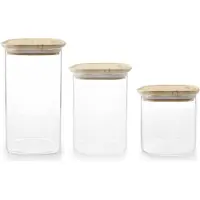 Ibili Ensemble de 3 boîtes de conservation alimentaire -Borosilicato, verre borosilicate/bambou, transparent/brun