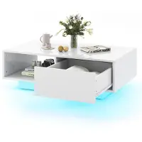 Costway Table basse avec 20 couleurs de lumières LED, 9 modes de luminosité, télécommande, table d'appoint 95x55x31cm, blanc
