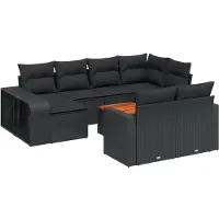 vidaXL Ensemble de salon de jardin 11 pièces avec coussins noir poly rotin