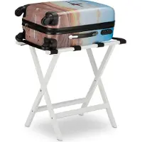 Relaxdays Porte-bagages pliable en bambou, pour valises et bagages, support à bagages, H x l x P : 53,5 x 58 x 36,5 cm, blanc