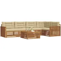 vidaXL Ensemble de canapés d'extérieur avec coussins 6 pièces Nature et Beige