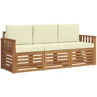 vidaXL Ensemble de canapés , 3 pièces, en bois d'acacia massif, couleur naturelle et crème