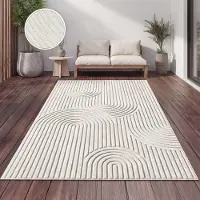 Paco Home Tapis d'extérieur Résistant aux intempéries Salon Balcon Boho Skandi Design Arc-en-ciel Crème Dimension 80x150 cm