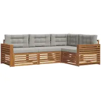 vidaXL Ensemble de canapés d'extérieur avec coussins 4 pièces Naturel et gris clair