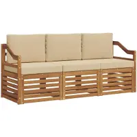 vidaXL Ensemble de canapés , 3 pièces, en bois d'acacia massif, couleur naturelle et beige